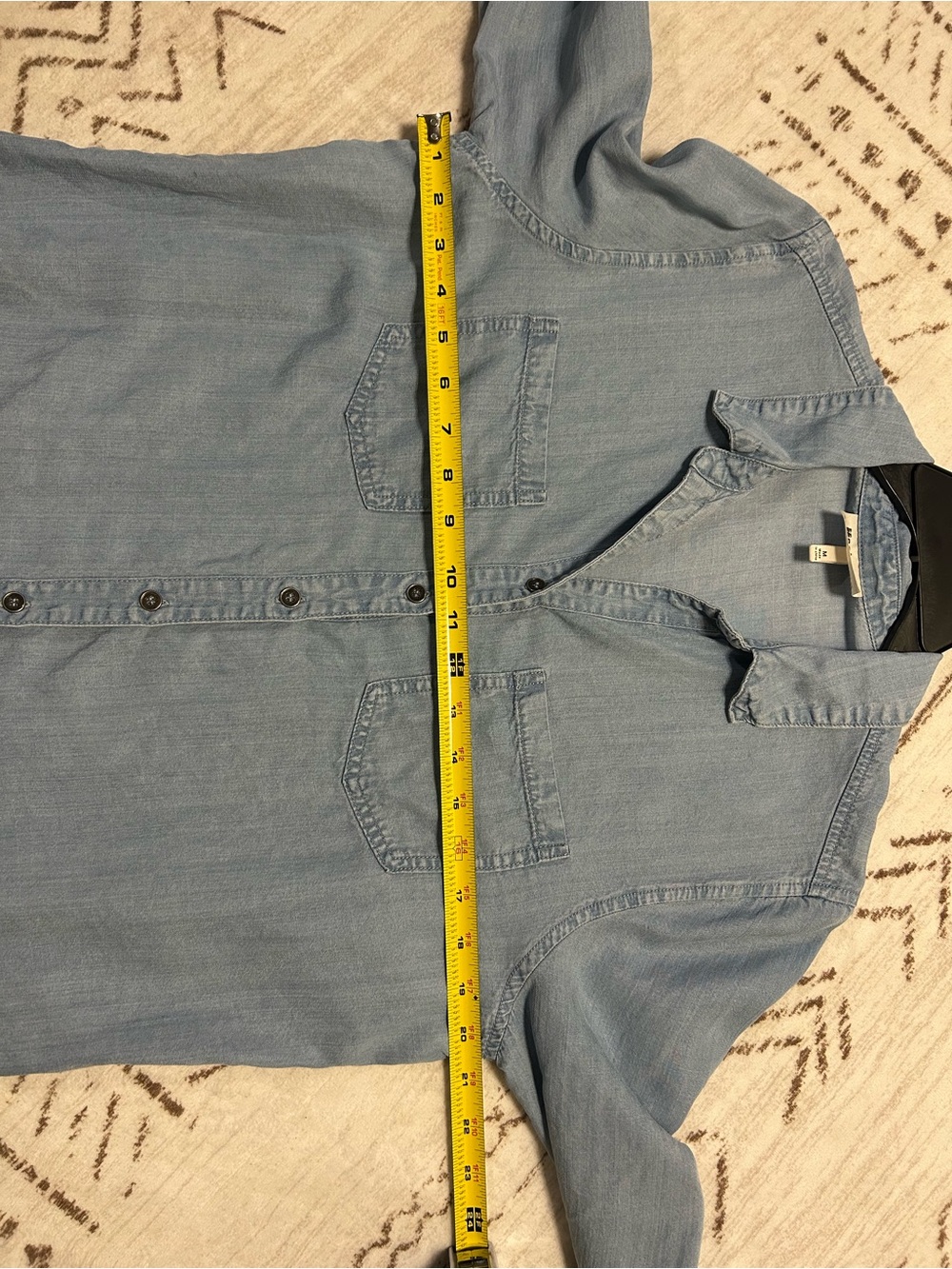 Hester & Orchard Chambray Button Down Shirt Medium Frayed Hem Lightweight Denim - Picture 5 of 5